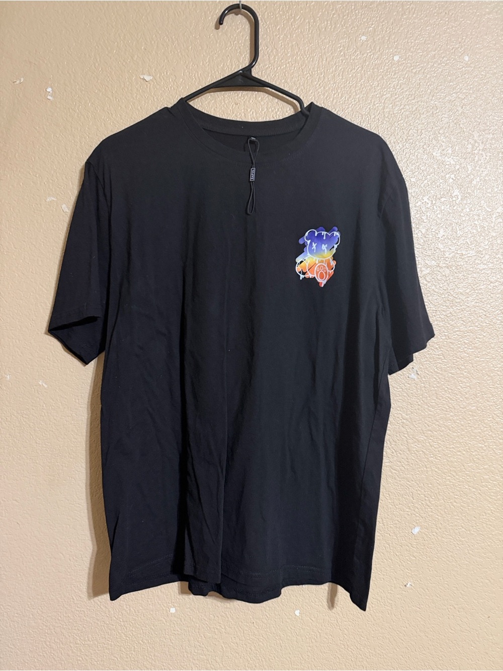Zaful Black Short Sleeve Tee with Multi-Color Chest Graphic